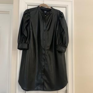 NWT Gap Faux Leather Puff Sleeve Dress - Size L